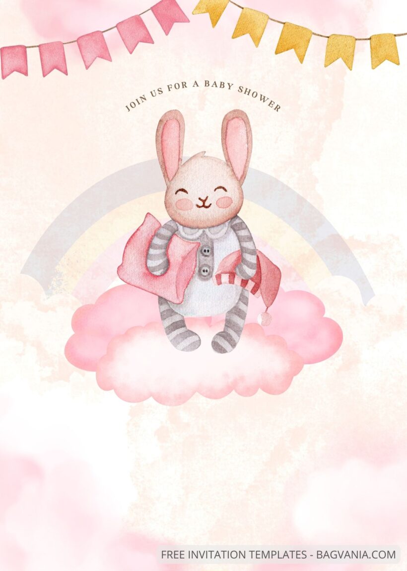 Blank Pinky Bunny Baby Shower Invitation Templates Two