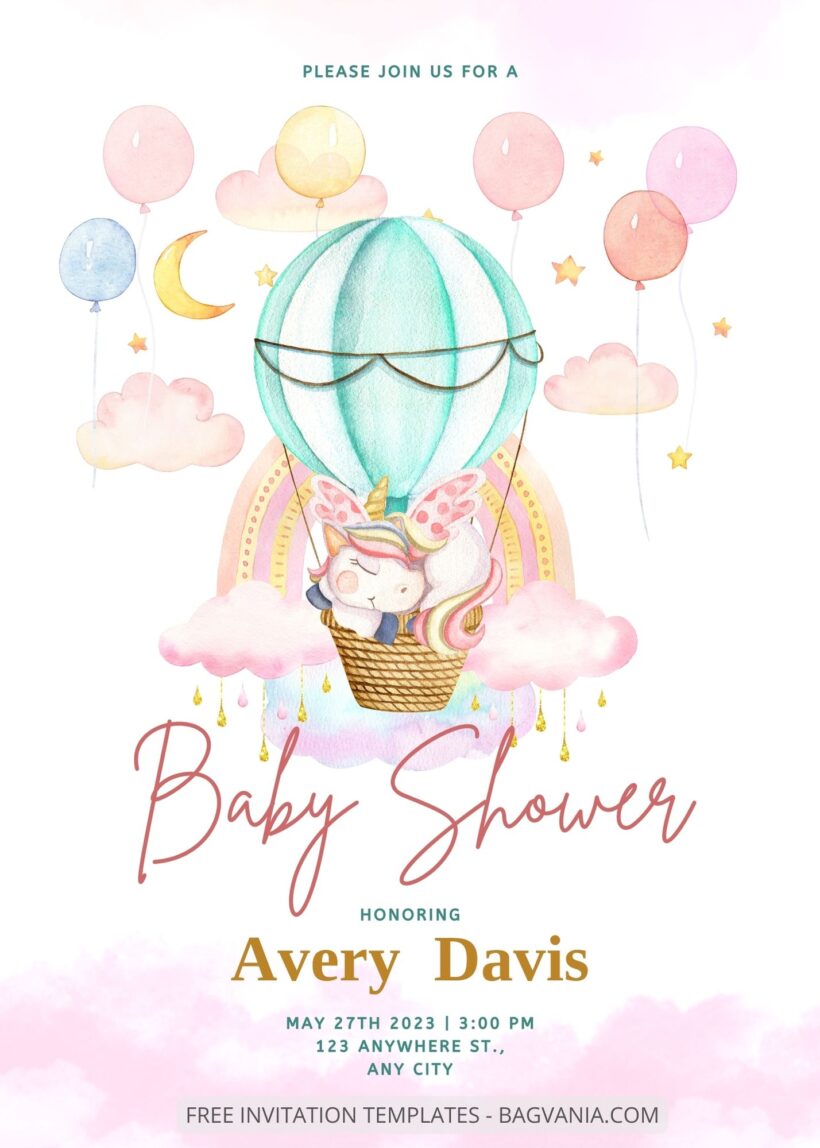 Blank Unicorn Dash Baby Shower Invitation Templates