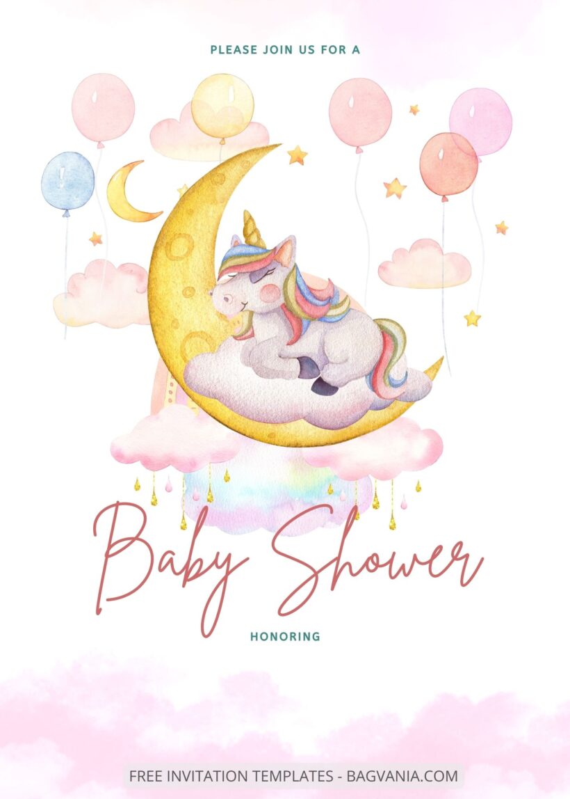 Blank Unicorn Dash Baby Shower Invitation Templates Five