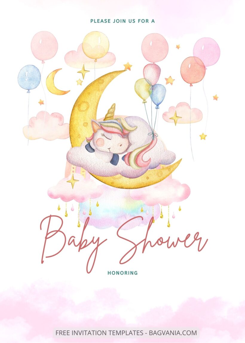 Blank Unicorn Dash Baby Shower Invitation Templates Four
