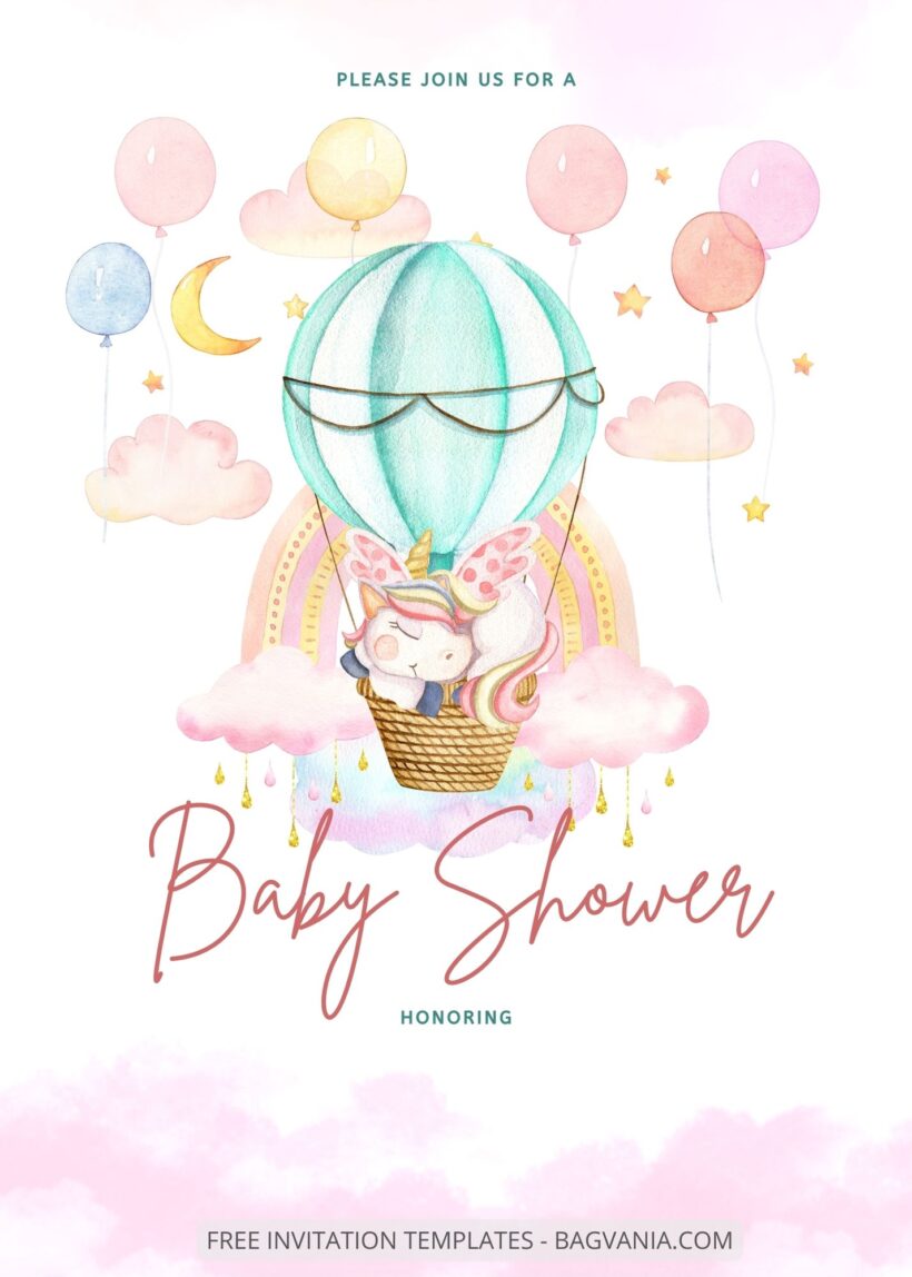Blank Unicorn Dash Baby Shower Invitation Templates One