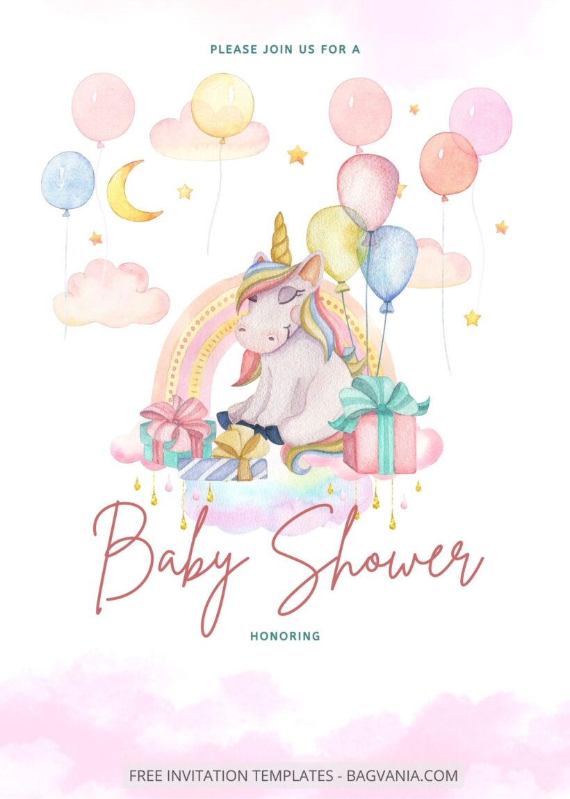 Blank Unicorn Dash Baby Shower Invitation Templates Three