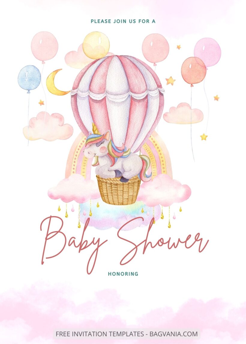 Blank Unicorn Dash Baby Shower Invitation Templates Two
