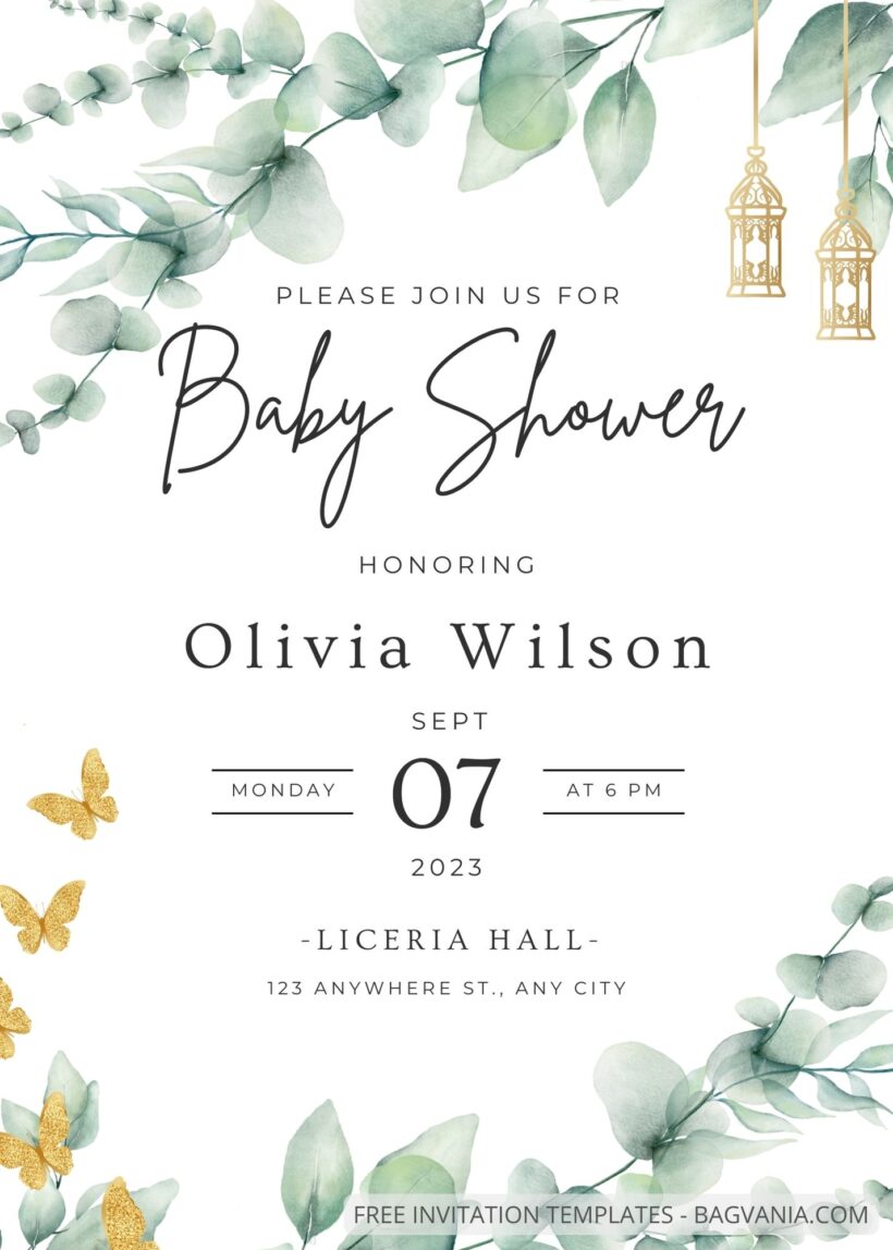 Blank Eucalyptus Baby Shower Invitation Templates 