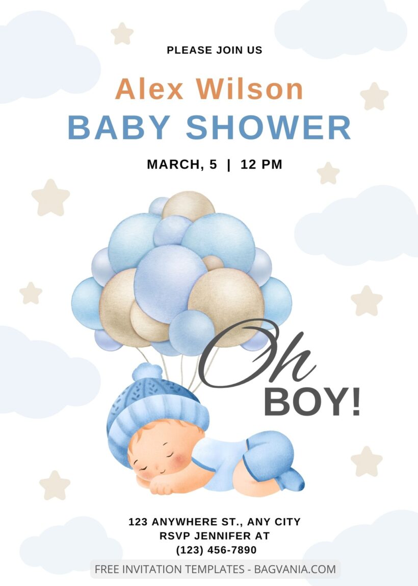 Blank Sleepy Boy Baby Shower Invitation Templates