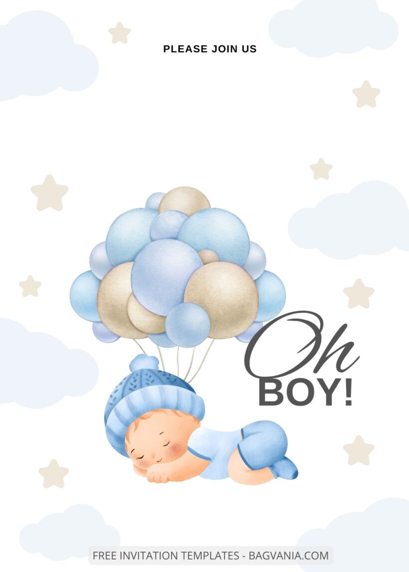 Blank Sleepy Boy Baby Shower Invitation Templates One