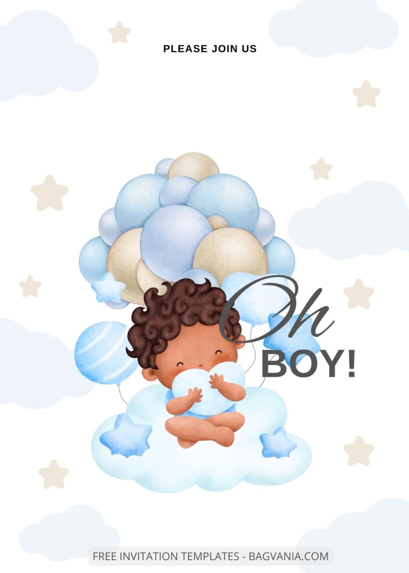 Blank Sleepy Boy Baby Shower Invitation Templates Seven