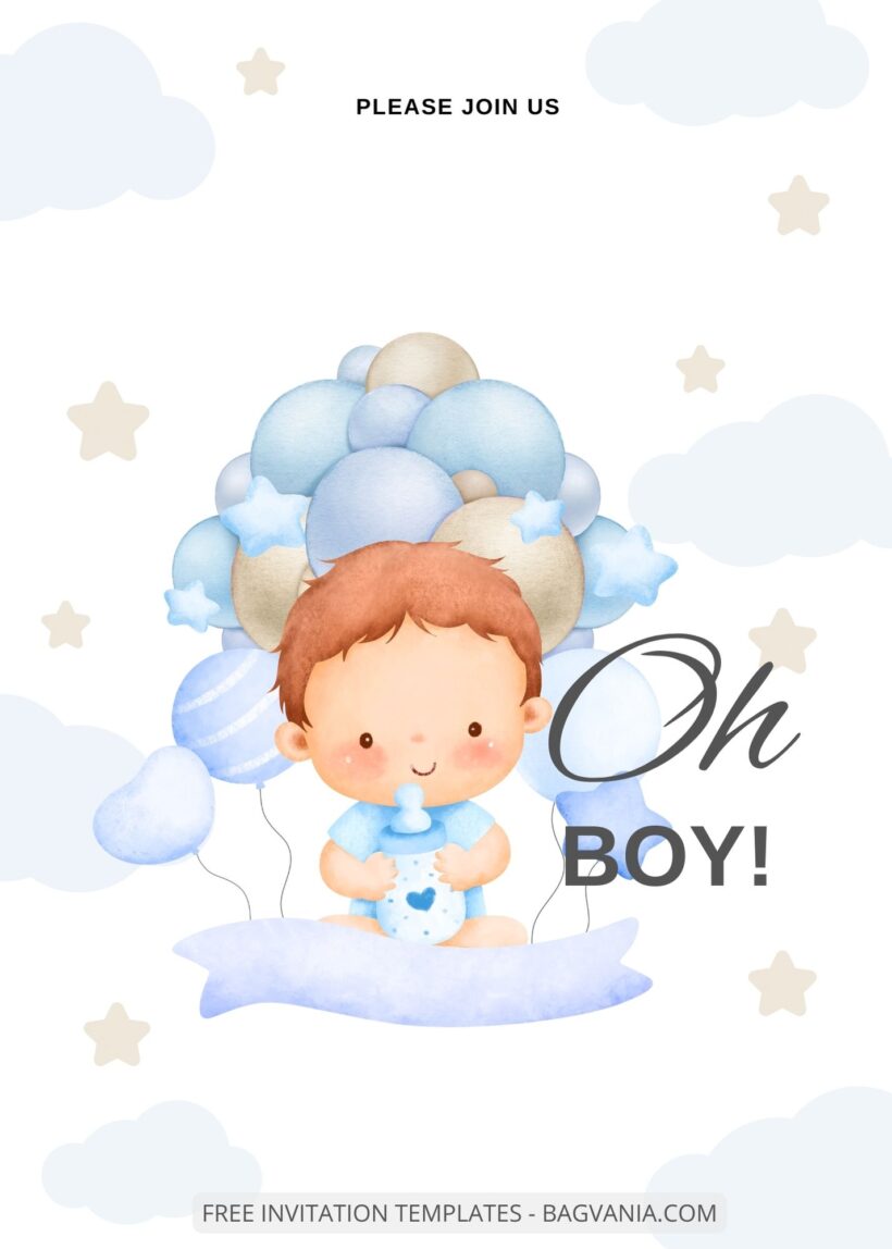 Blank Sleepy Boy Baby Shower Invitation Templates Six
