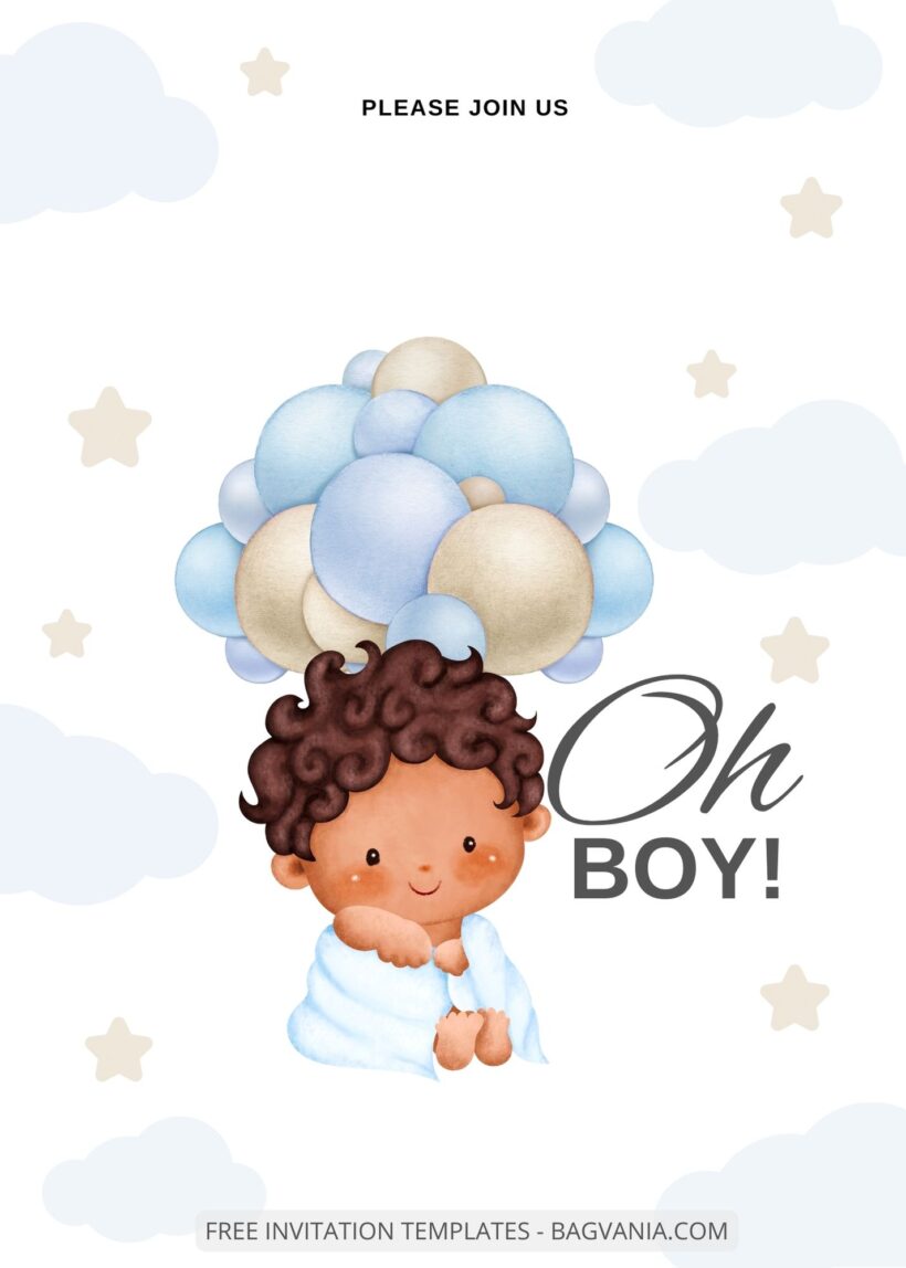 Blank Sleepy Boy Baby Shower Invitation Templates THree