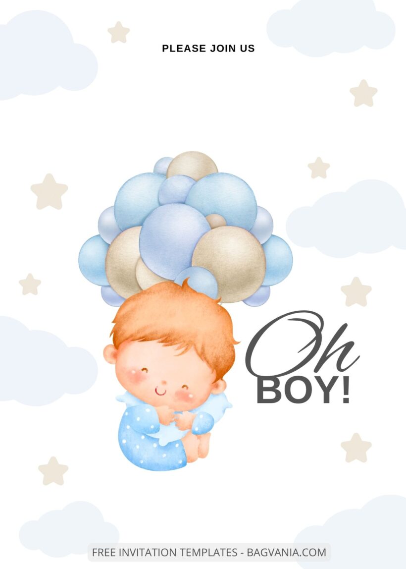 Blank Sleepy Boy Baby Shower Invitation Templates Two