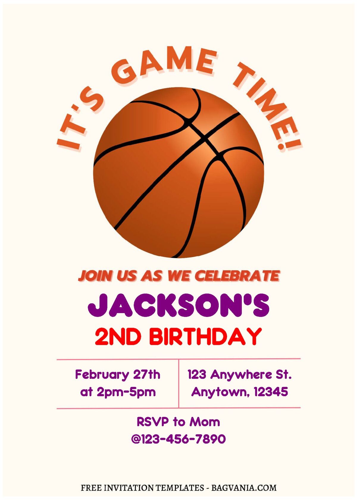 (Free Editable PDF) Game Time Basketball Birthday Invitation Templates C