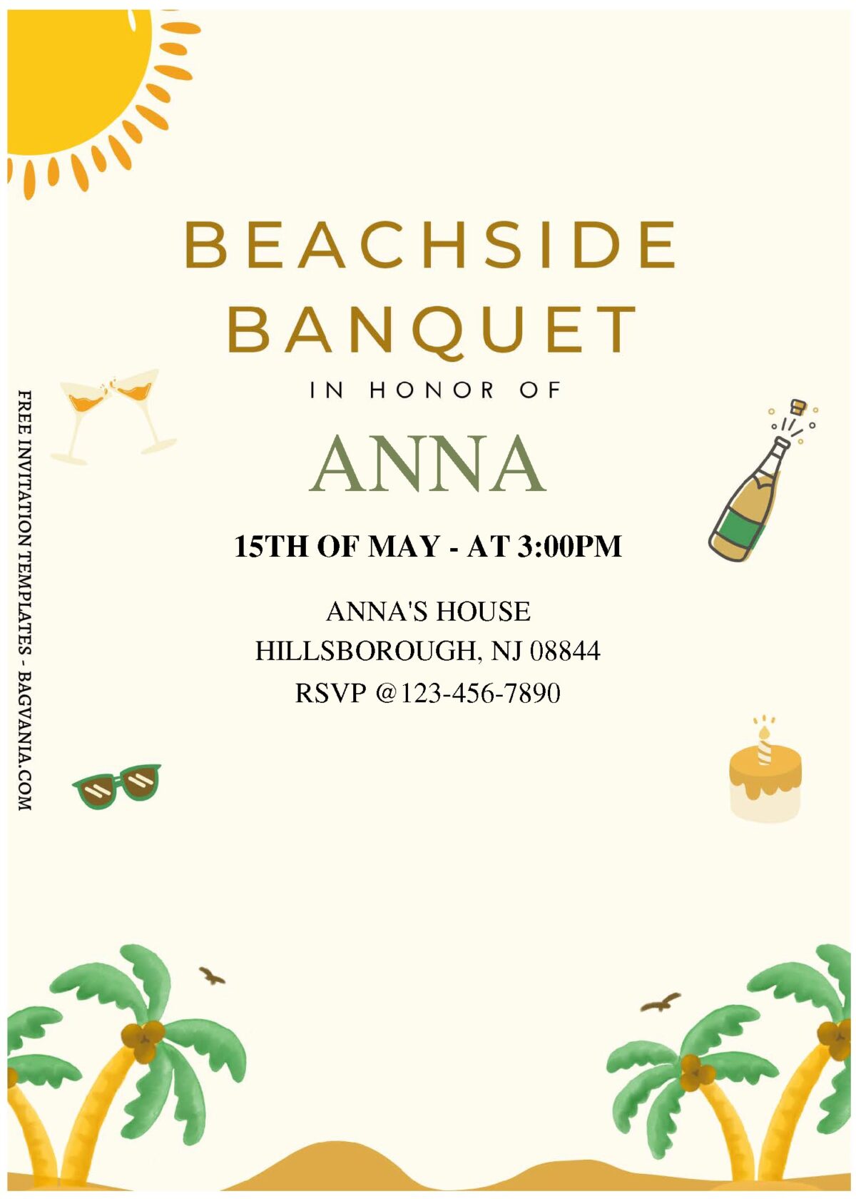 (Free Editable PDF) Summer Beachside Banquet Birthday Invitation Templates C