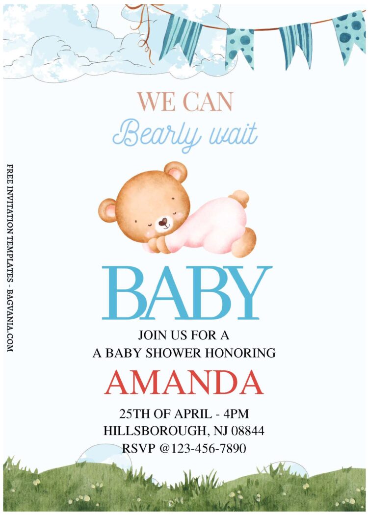 (Free Editable PDF) Bear-ly Cute Baby Bear Birthday Invitation ...