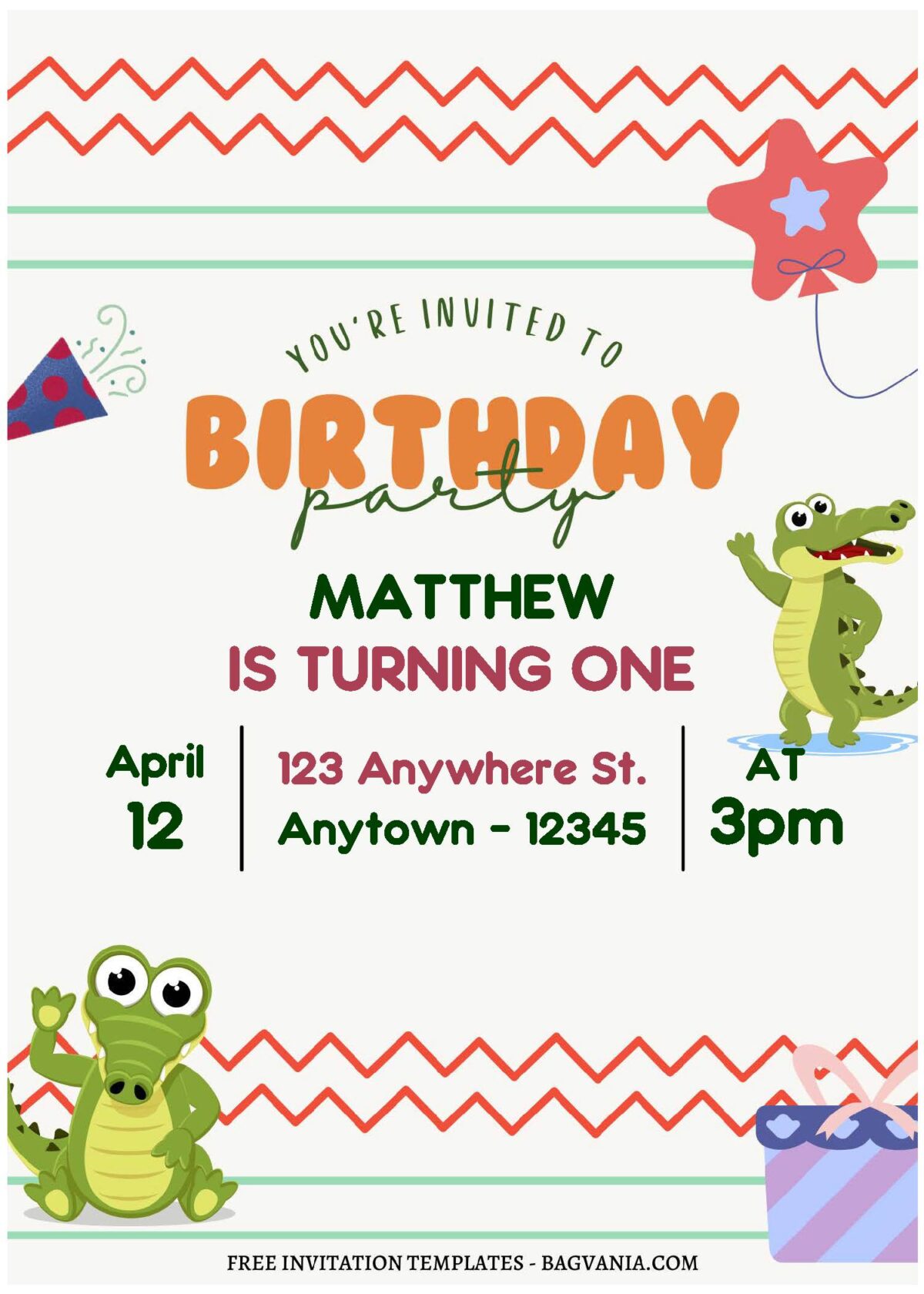 (Free Editable PDF) Cute Alligator Kids Birthday Invitation Templates a
