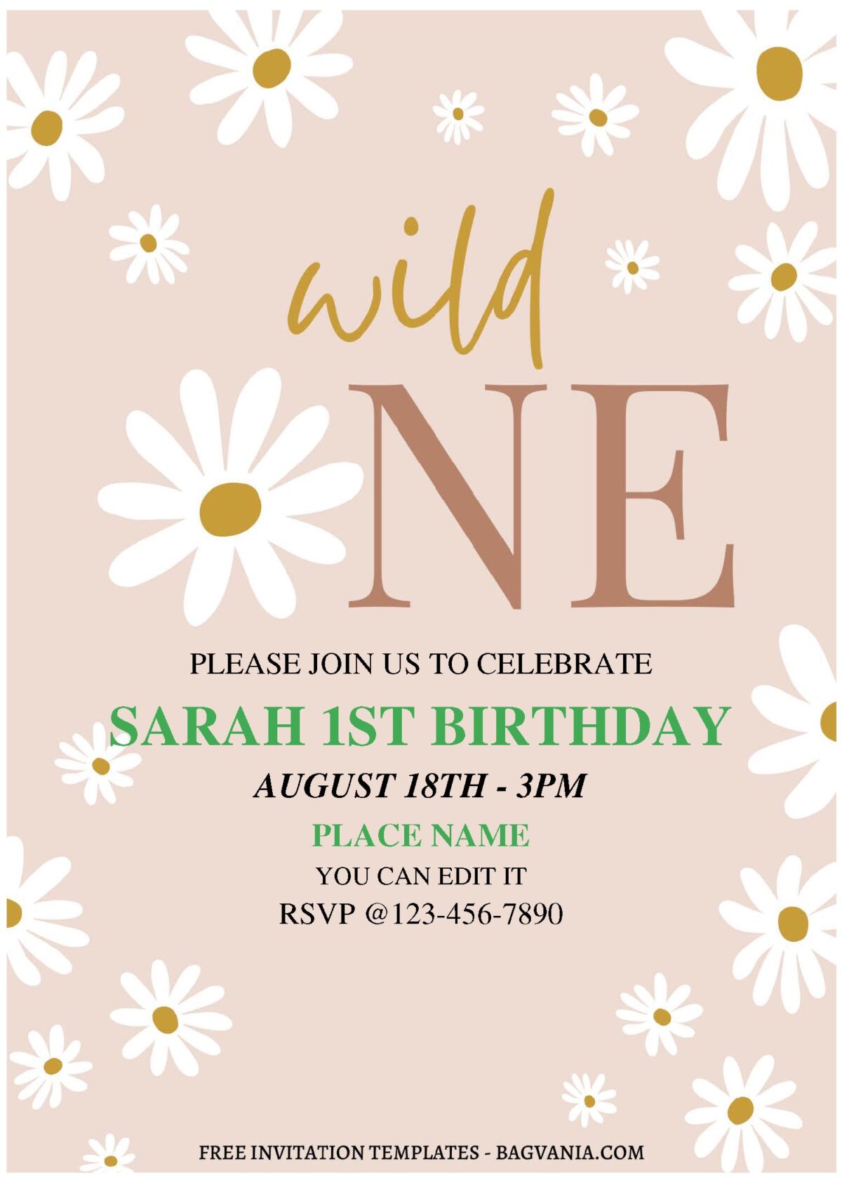 (Free Editable PDF) Wild One Floral Birthday Invitation Templates B