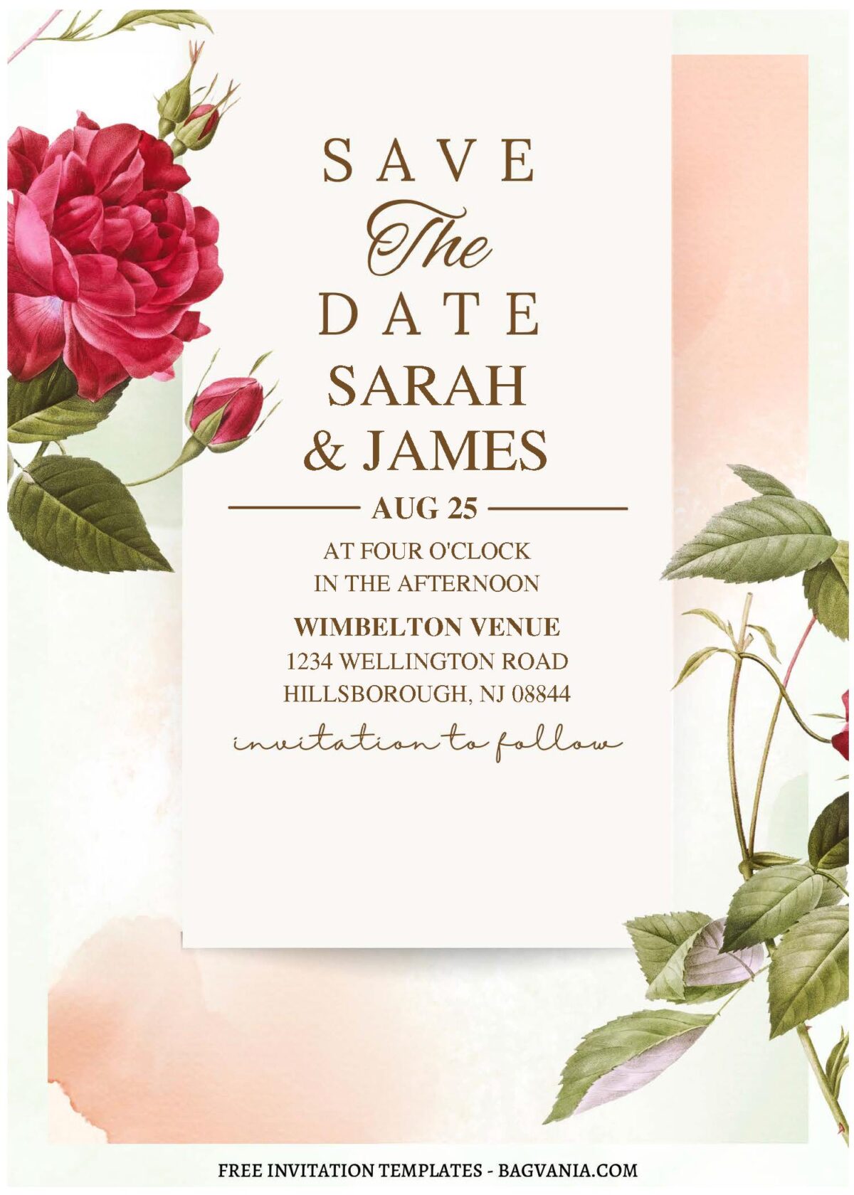 (Free Editable PDF) Romantic Watercolor Rose Wedding Invitation Templates C