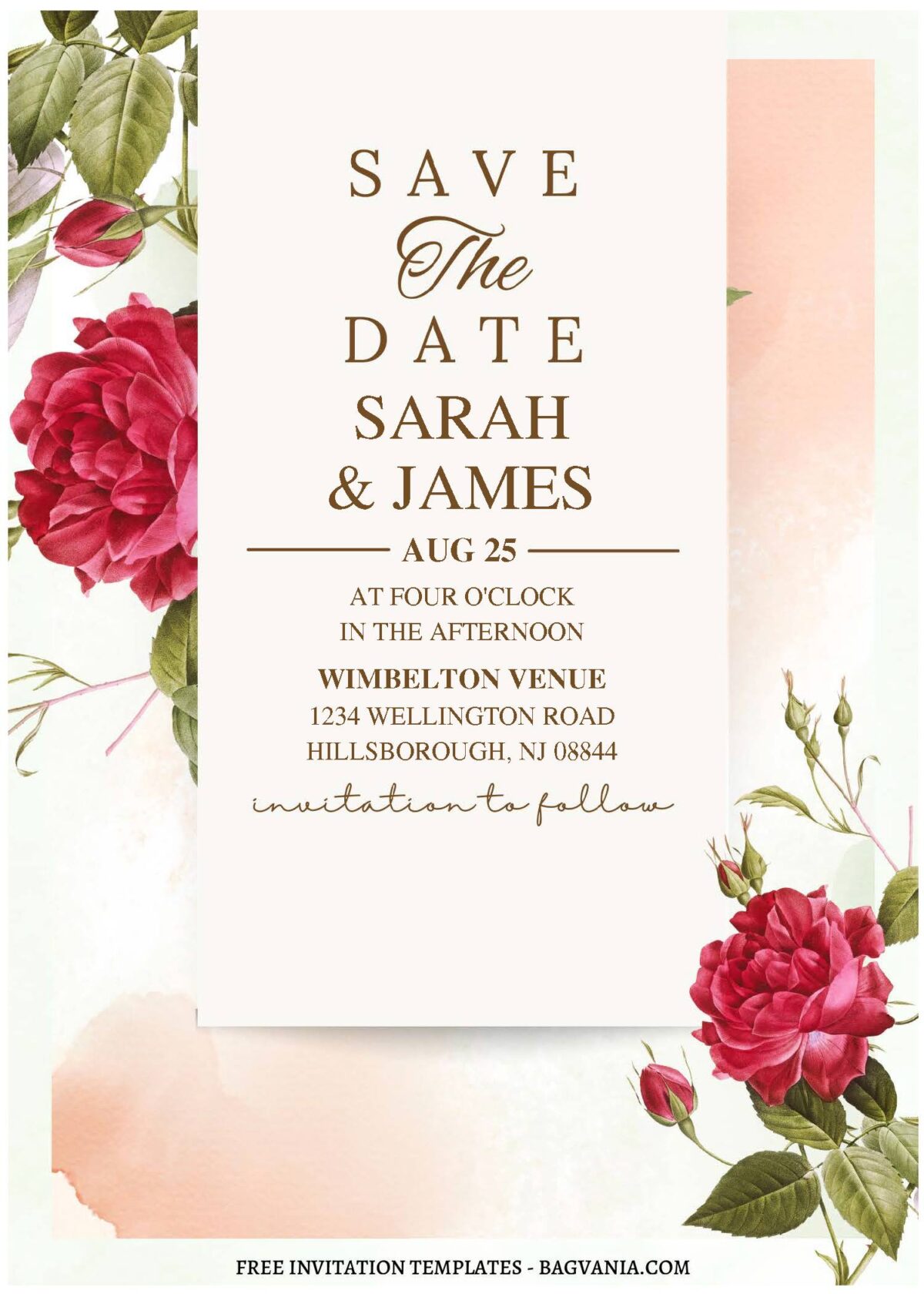 (Free Editable PDF) Romantic Watercolor Rose Wedding Invitation Templates A