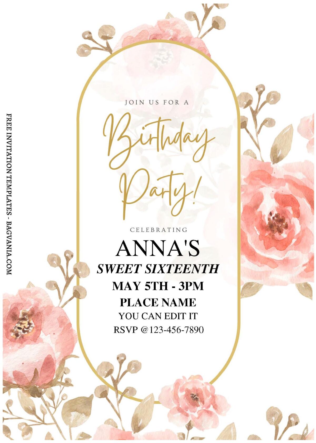 (Free Editable PDF) Fashionable Floral Themed Birthday Invitation Templates C