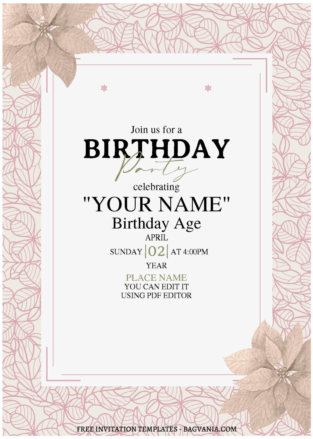 (Free Editable PDF) Gorgeous Floral Chic Birthday Invitation Templates B