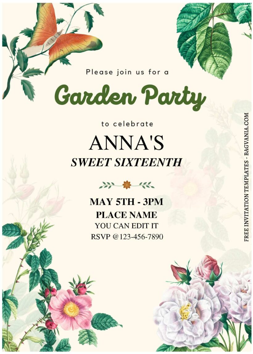 (Free Editable PDF) Stylish Garden Floral Birthday Invitation Templates ...