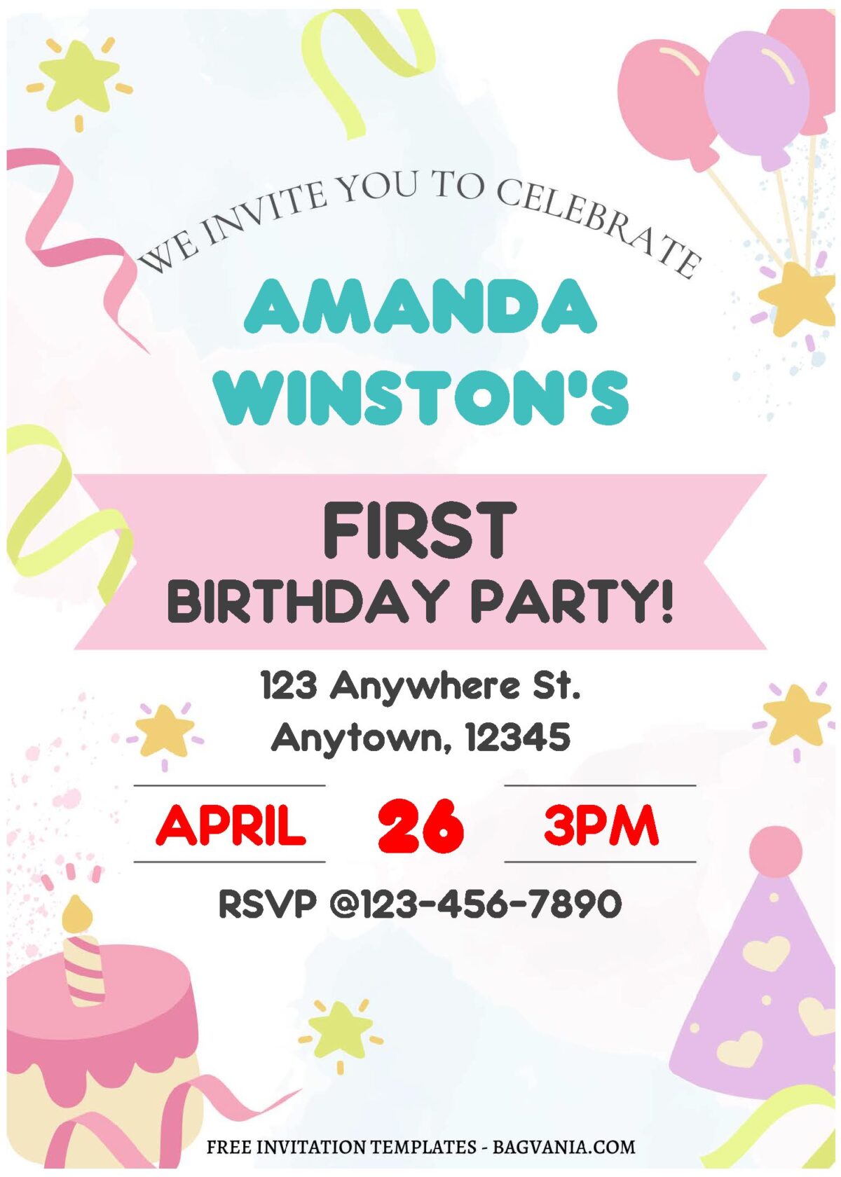 (Free Editable PDF) Sweet And Fun Girly Birthday Invitation Templates C