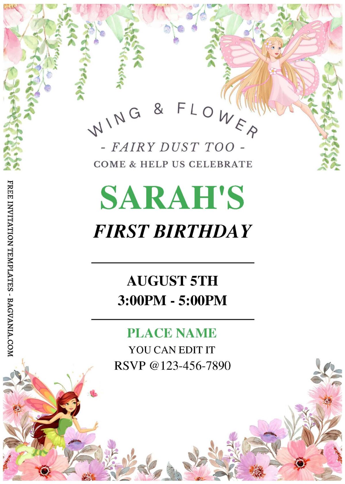 (Free Editable PDF) Enchanting Floral Fairy Birthday Invitation Templates C