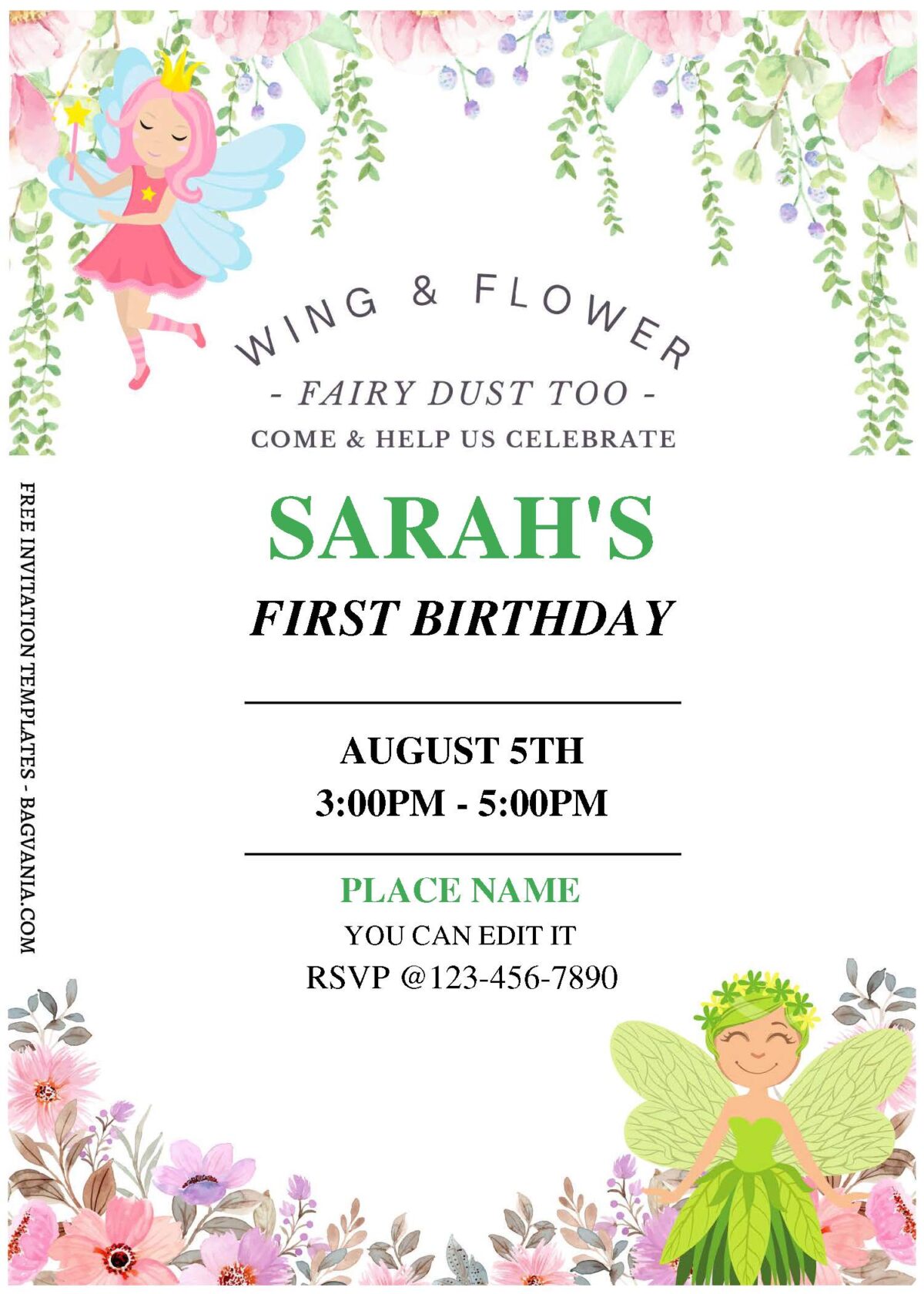 (Free Editable PDF) Enchanting Floral Fairy Birthday Invitation Templates A