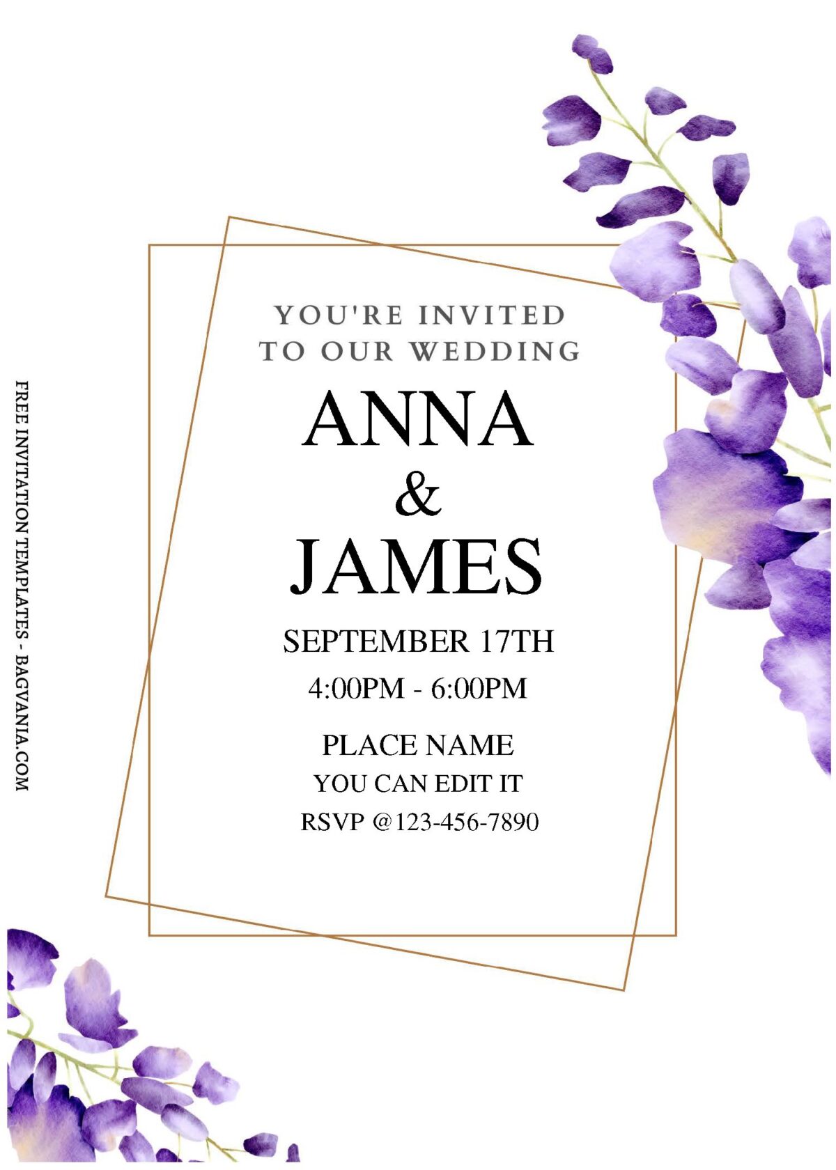 (Free Editable PDF) Classy Geometric Lavender Wedding Invitation Templates B