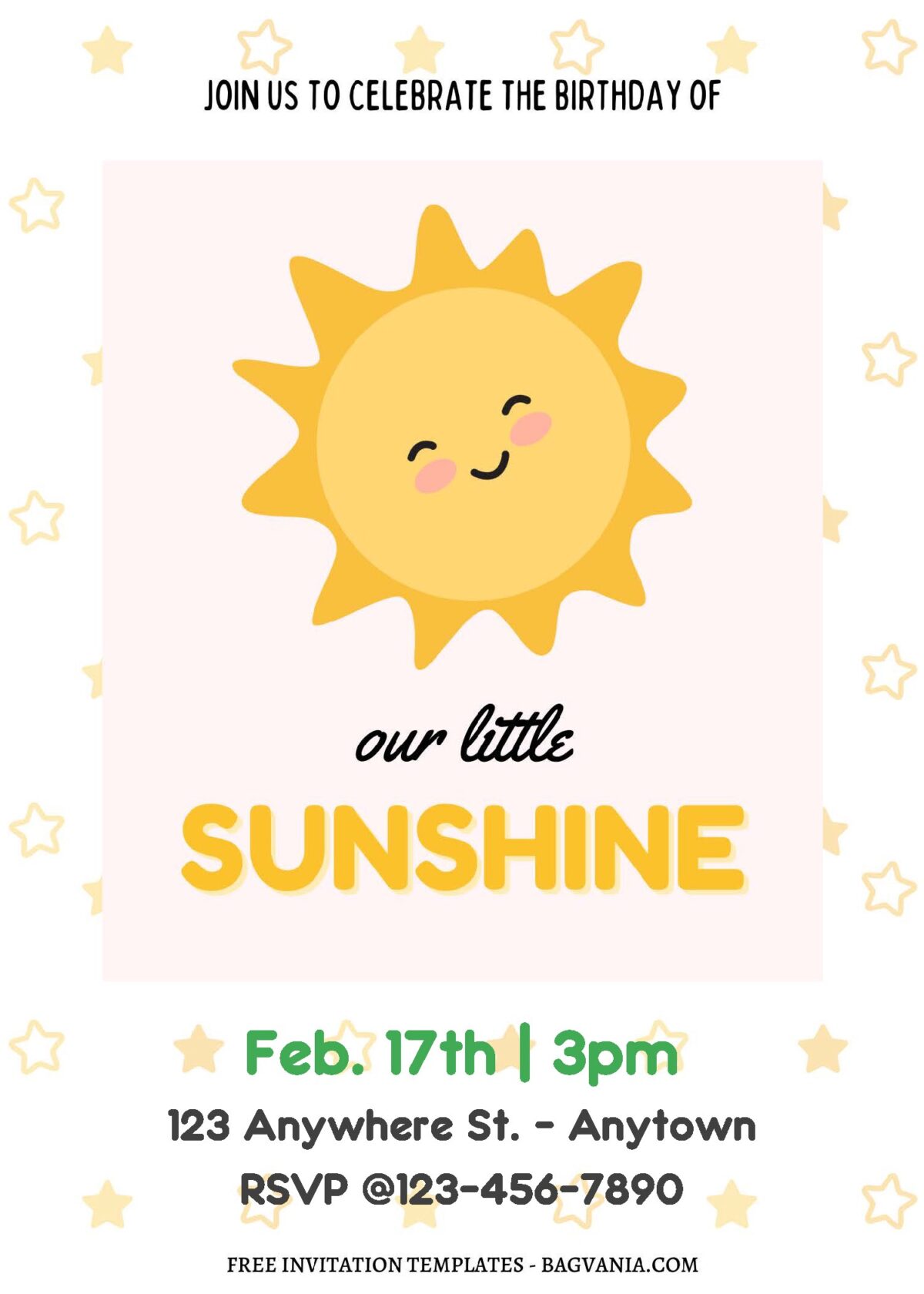 (Free Editable PDF) Lovely Little Sunshine Birthday Invitation Templates B