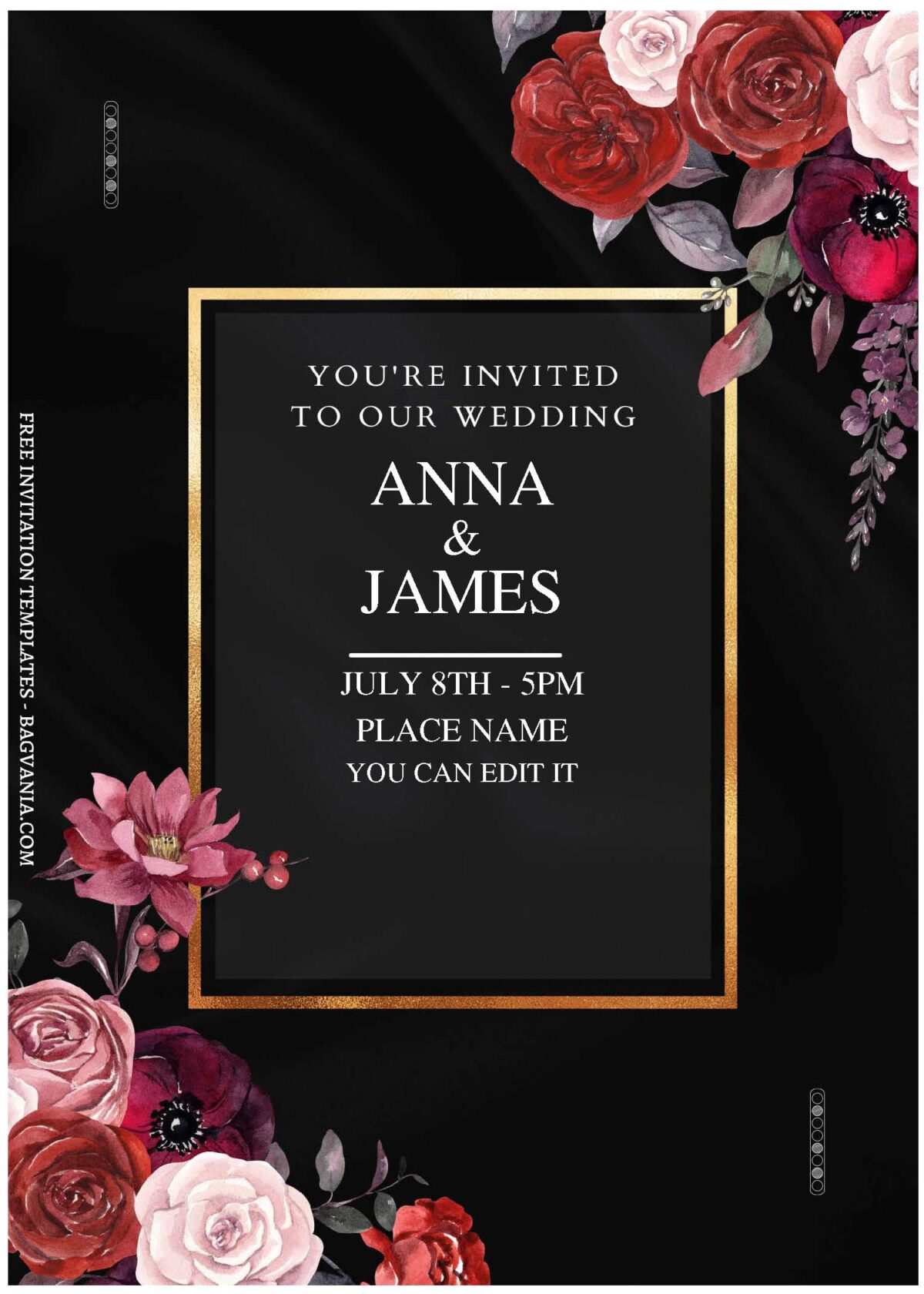 (Free Editable PDF) Modern Floral Romance Wedding Invitation Templates C