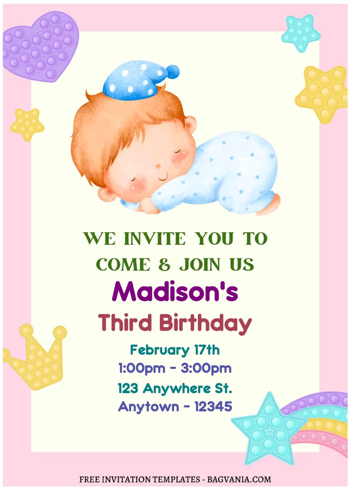 (Free Editable PDF) Colorful Rainbow Nursery Birthday Invitation Templates C