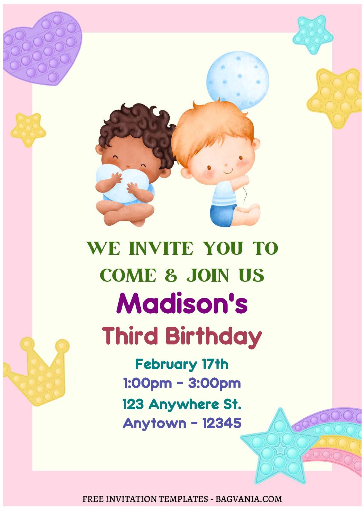 (Free Editable PDF) Colorful Rainbow Nursery Birthday Invitation Templates A