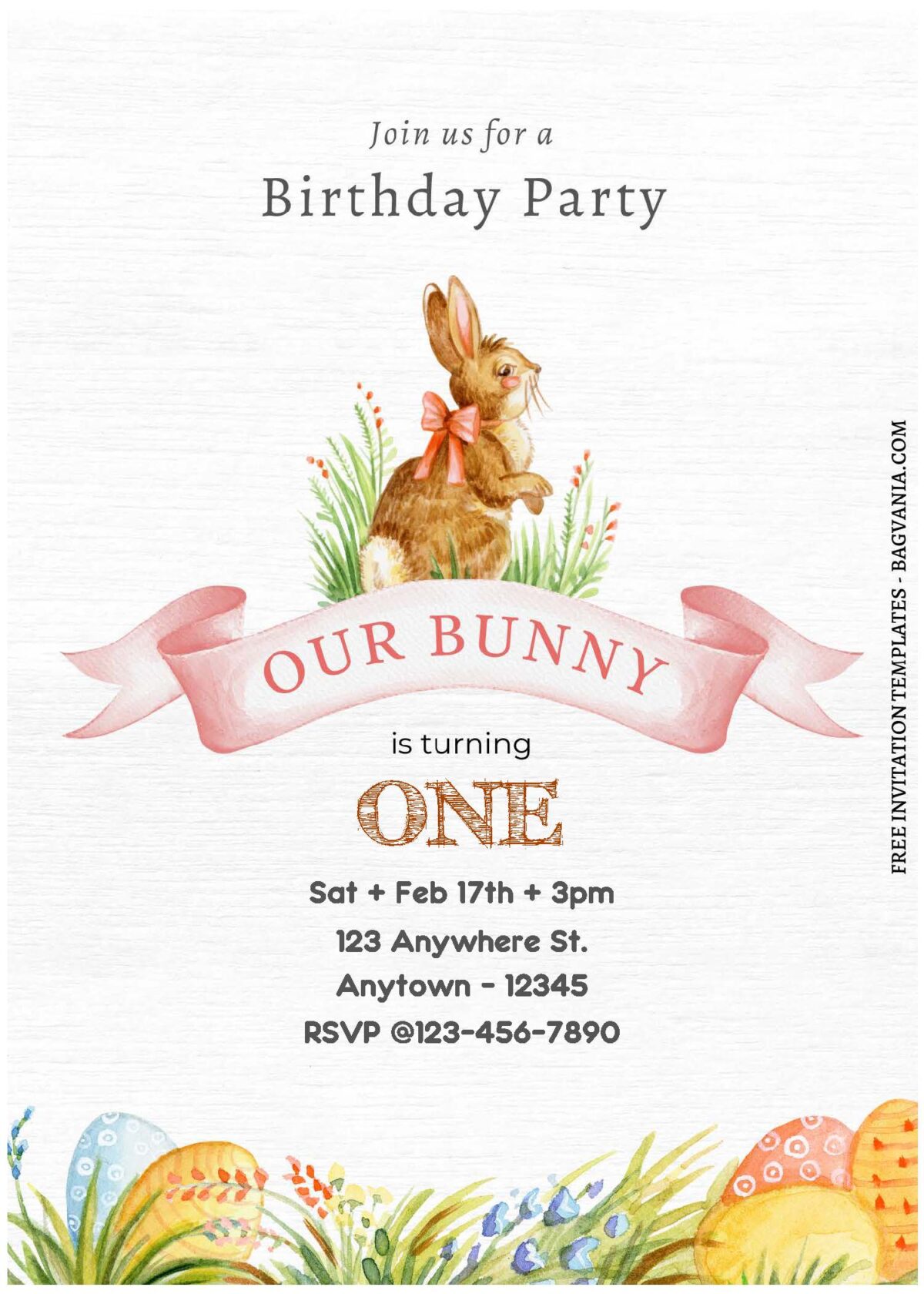 (Free Editable PDF) Watercolor Easter Bunny Birthday Invitation Templates C
