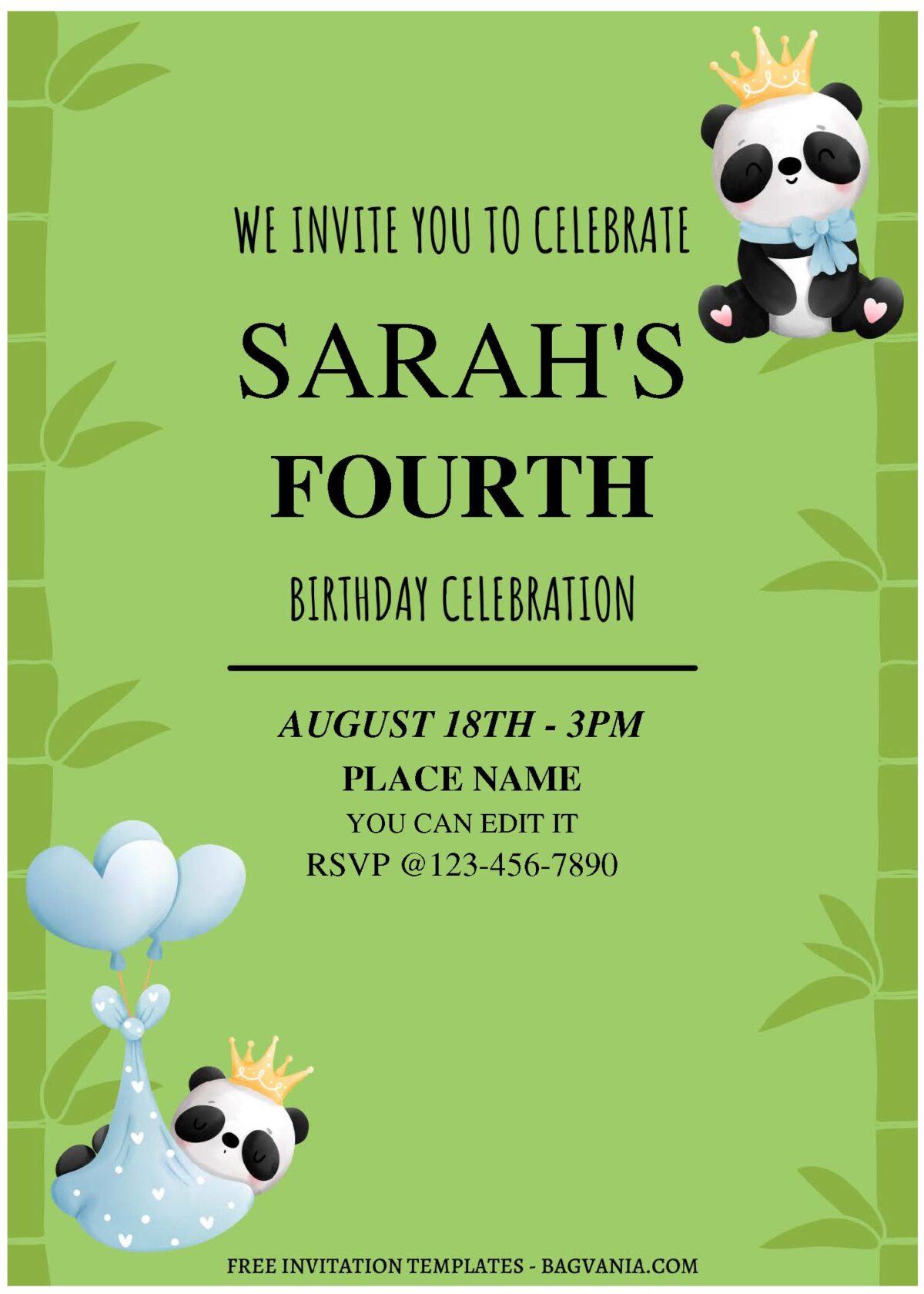 (Free Editable PDF) Bubbly Cute Panda Birthday Invitation Templates A
