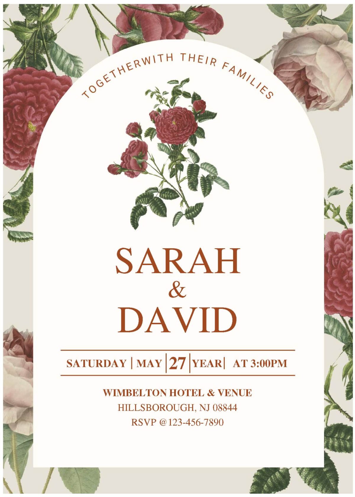 (Free Editable PDF) Earthy Bohemian Rose Wedding Invitation Templates A