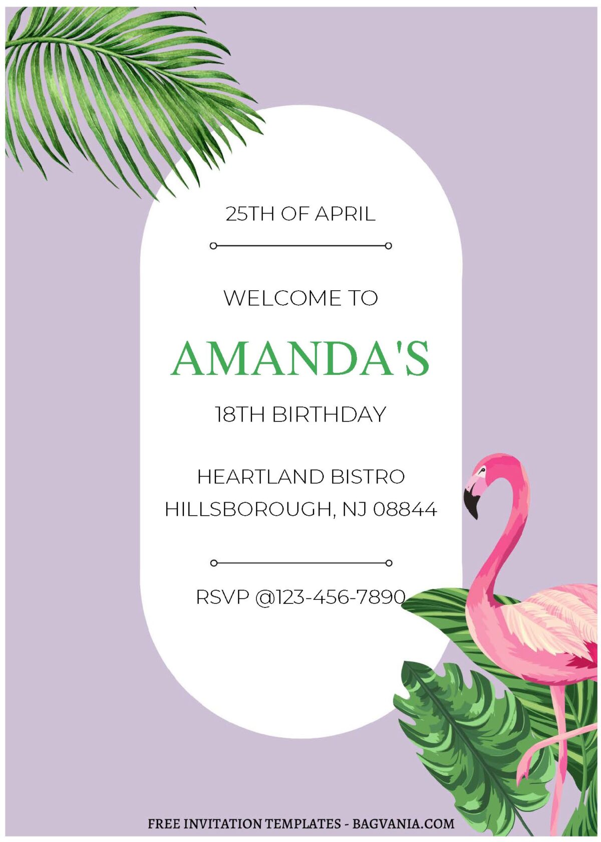 (Free Editable PDF) Lovey Dovey Tropical Flamingo Birthday Invitation Templates A