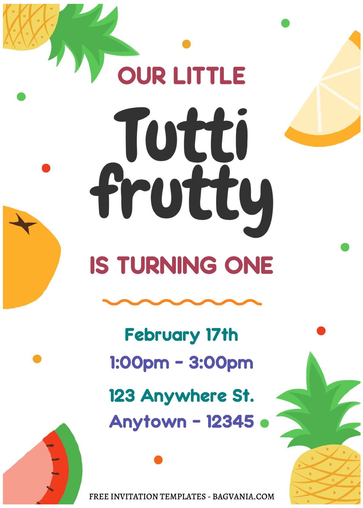 (Free Editable PDF) Fun Tutti Frutti Birthday Invitation Templates C