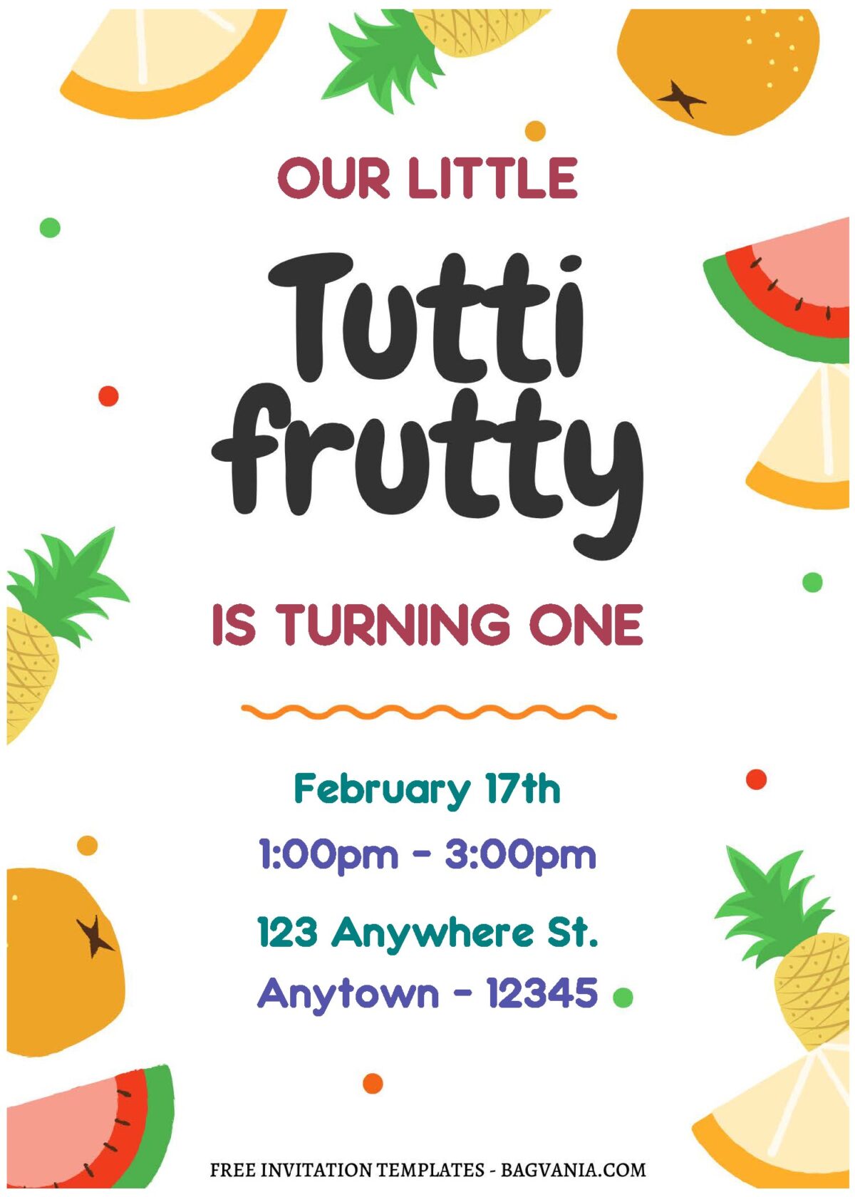 (Free Editable PDF) Fun Tutti Frutti Birthday Invitation Templates A
