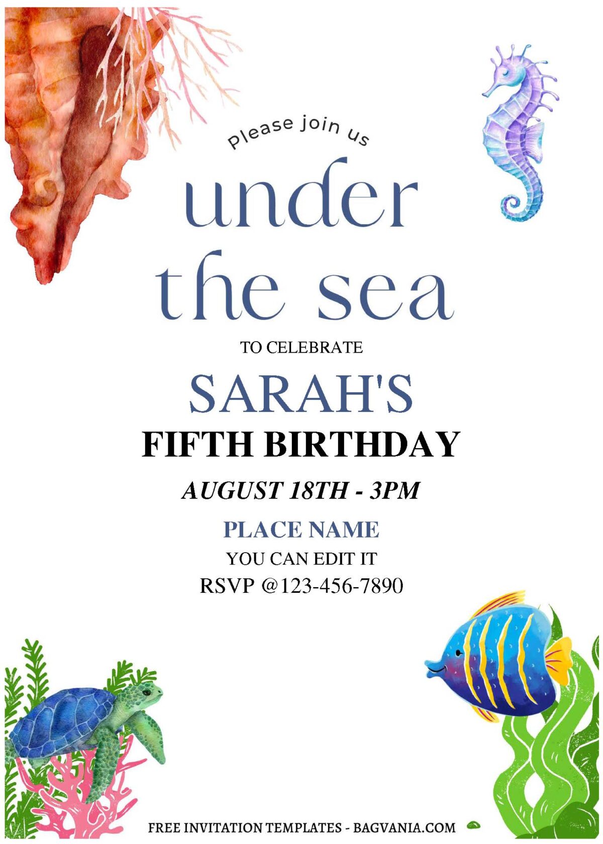 (Free Editable PDF) Cute Sea Creatures Birthday Invitation Templates A