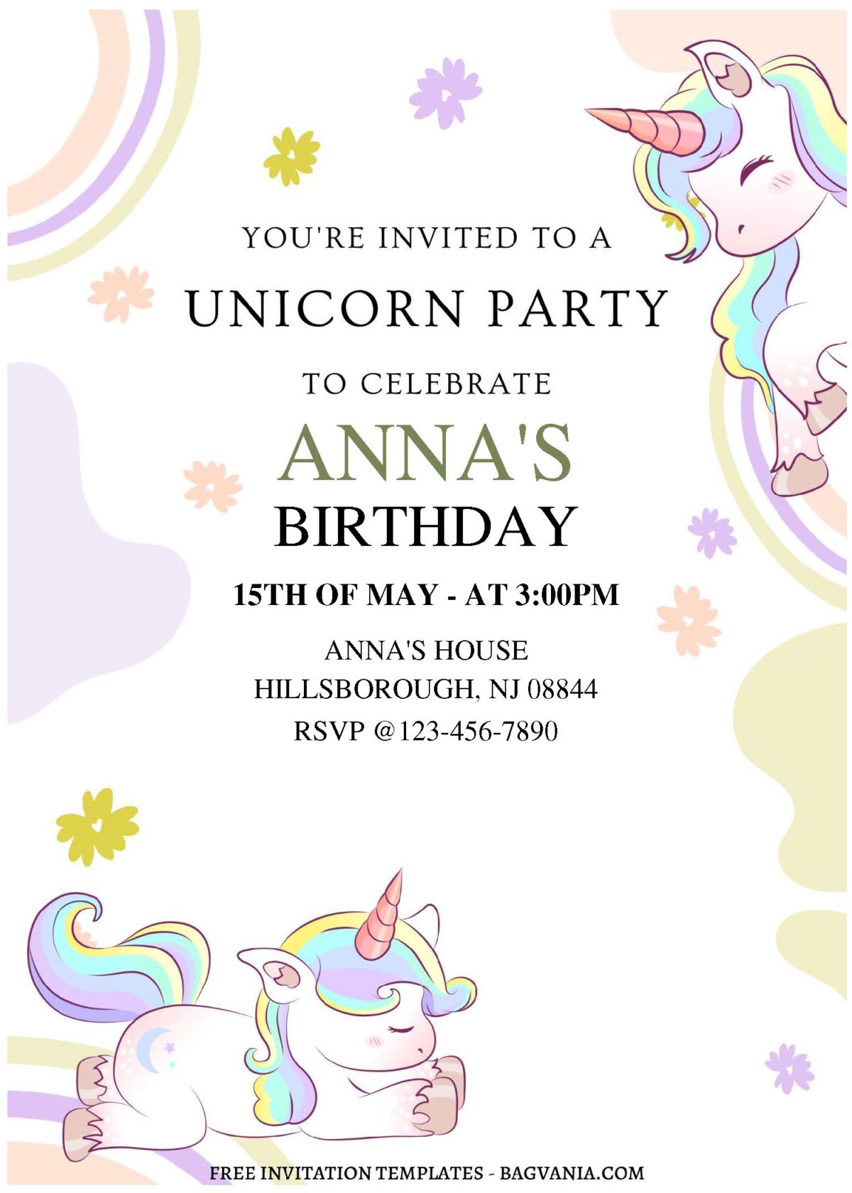 (Free Editable PDF) Spectral Rainbow Unicorn Birthday Invitation Templates C