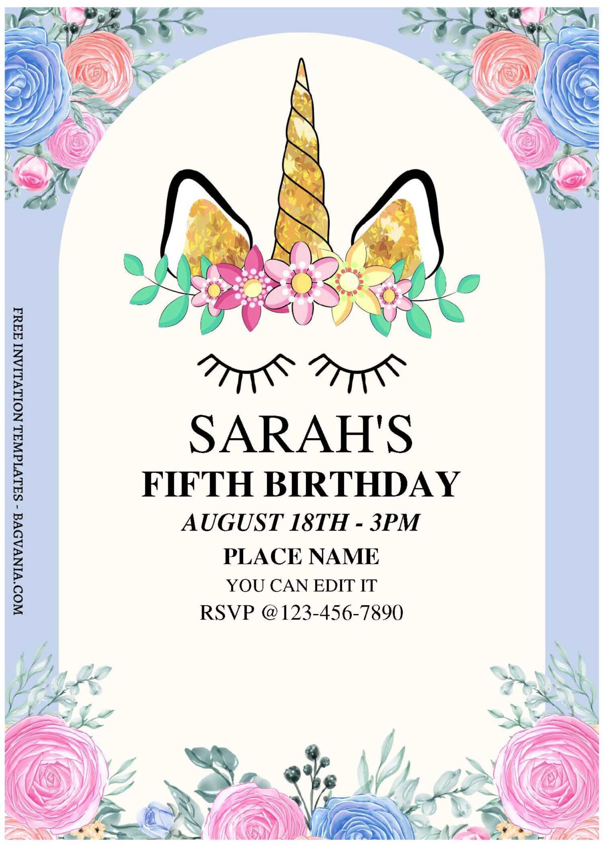 (Free Editable PDF) Pretty Flower Unicorn Birthday Invitation Templates B