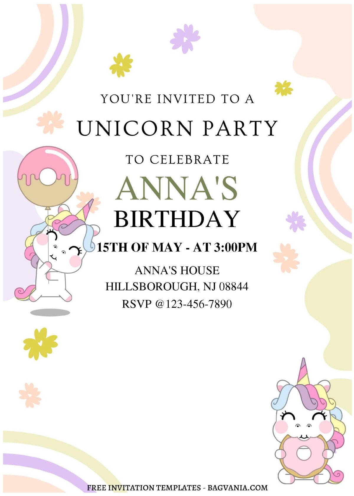 (Free Editable PDF) Spectral Rainbow Unicorn Birthday Invitation Templates A
