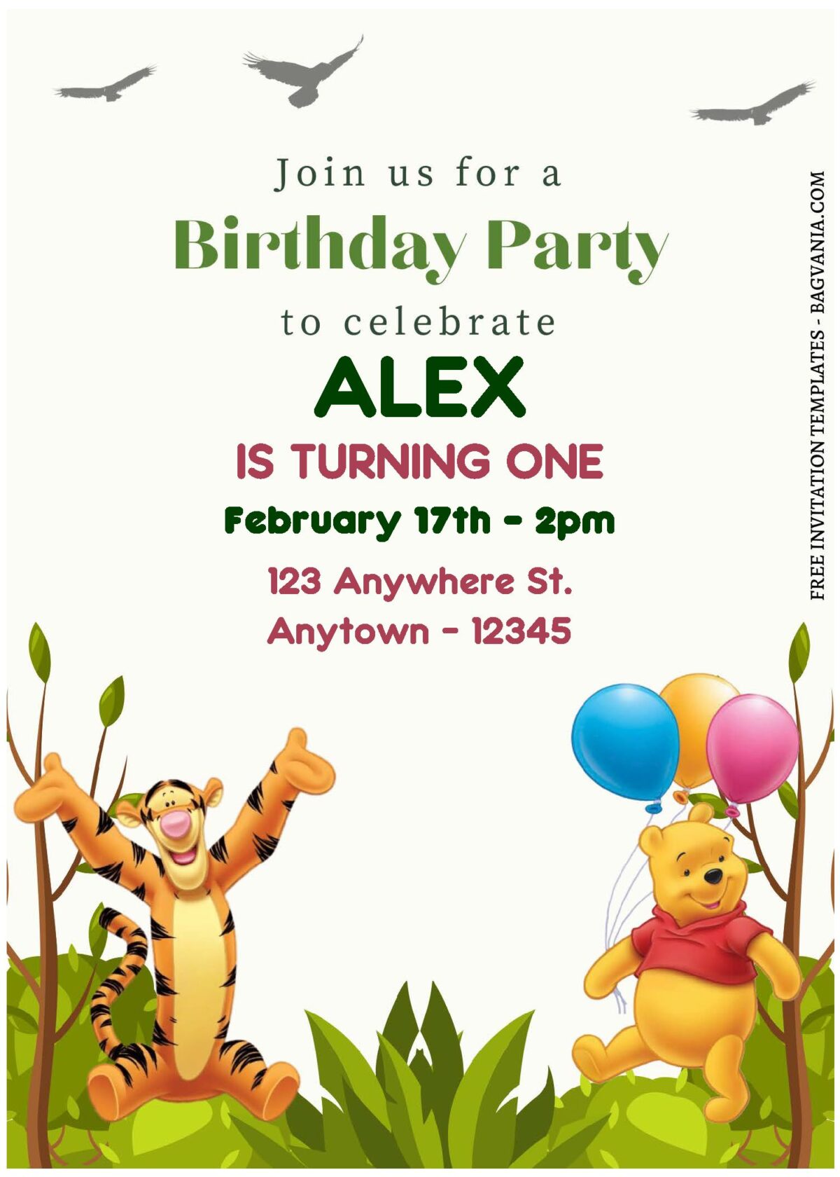 (Free Editable PDF) Easter Winnie The Pooh Birthday Invitation Templates C