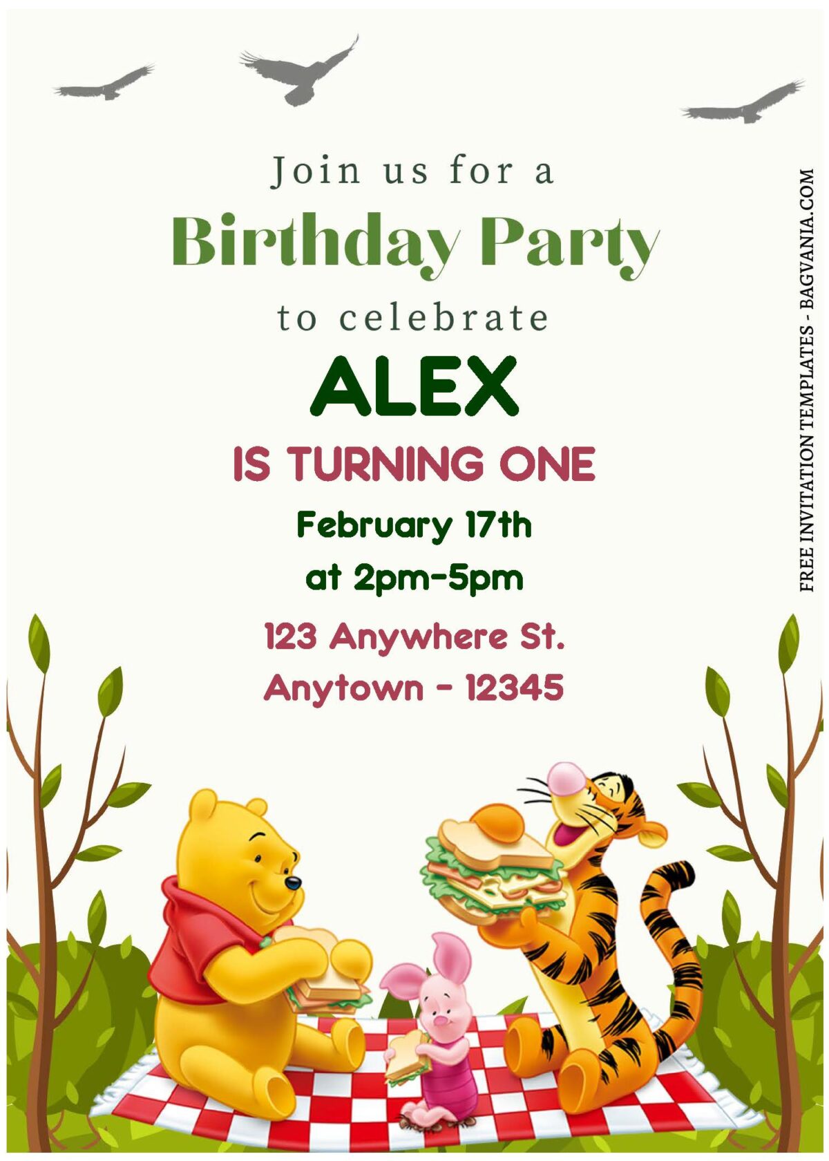 (Free Editable PDF) Easter Winnie The Pooh Birthday Invitation Templates A