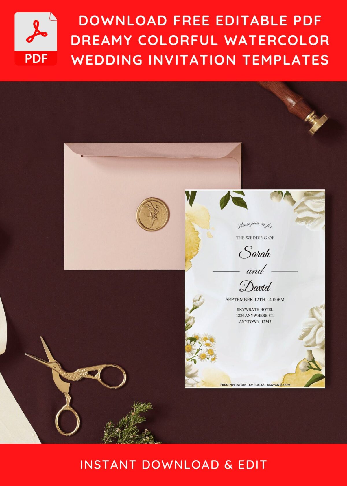 (Free Editable PDF) Gorgeous Cosmos Flower Wedding Invitation Templates I