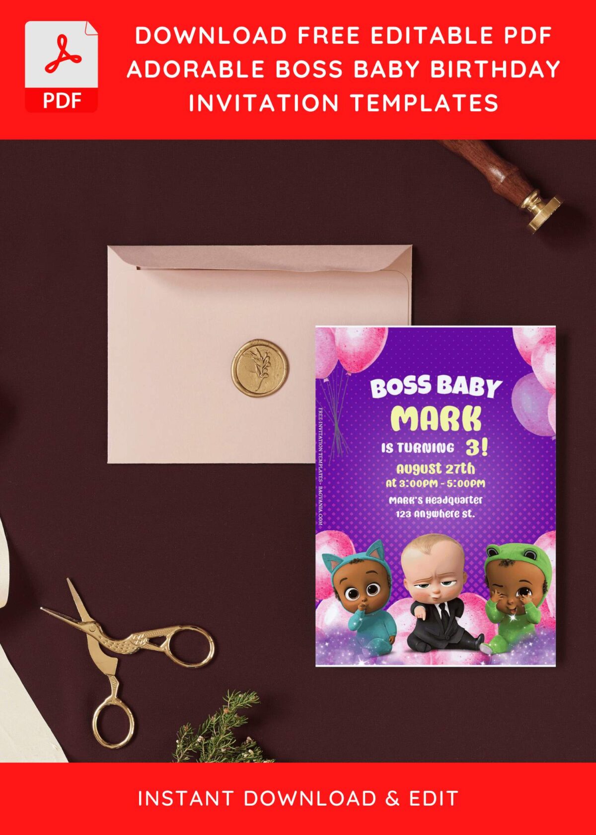 (Free Editable PDF) Festive Boss Baby Birthday Invitation Templates I