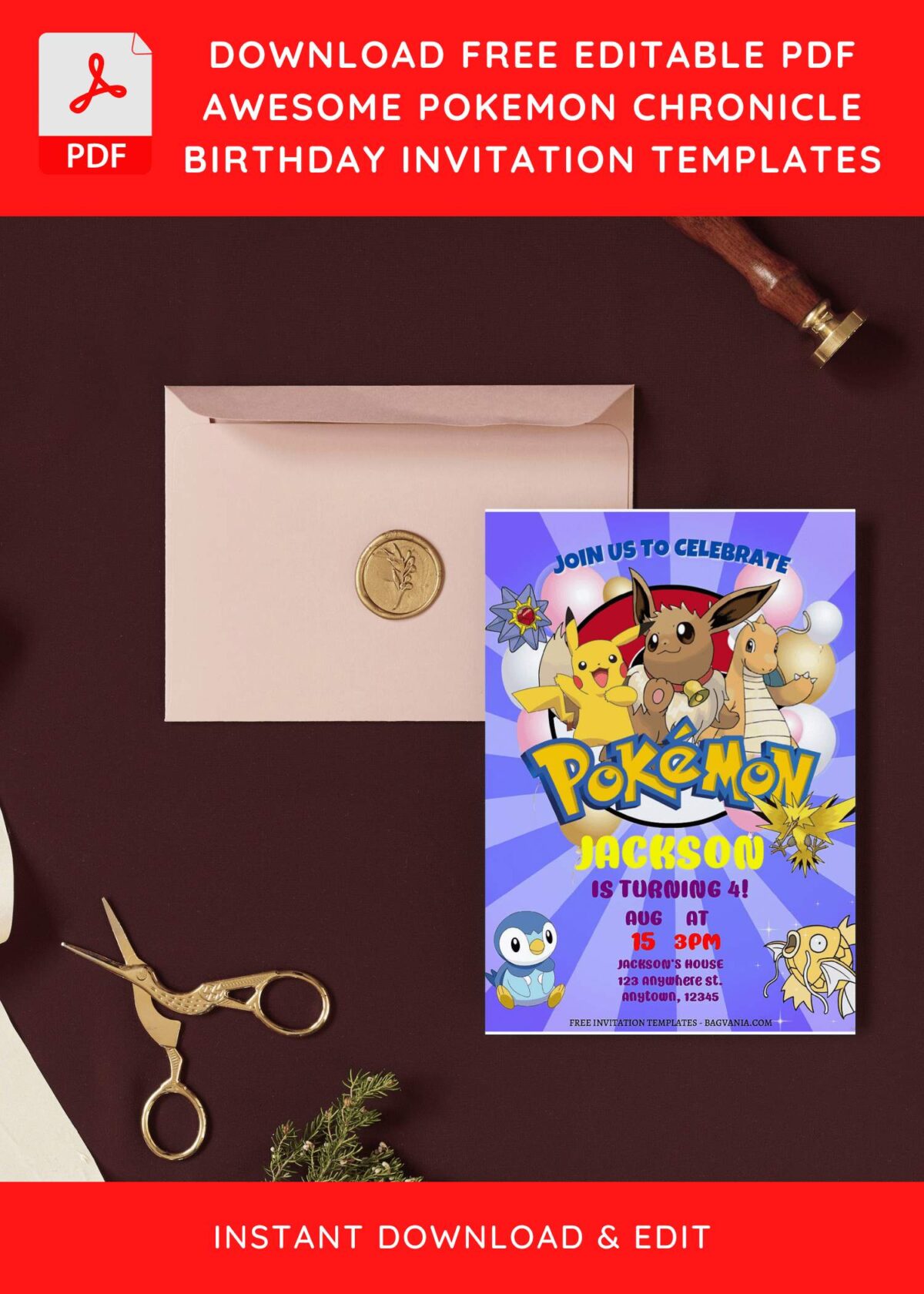 (Free Editable PDF) Epic Pokémon Chronicle Birthday Invitation Templates I