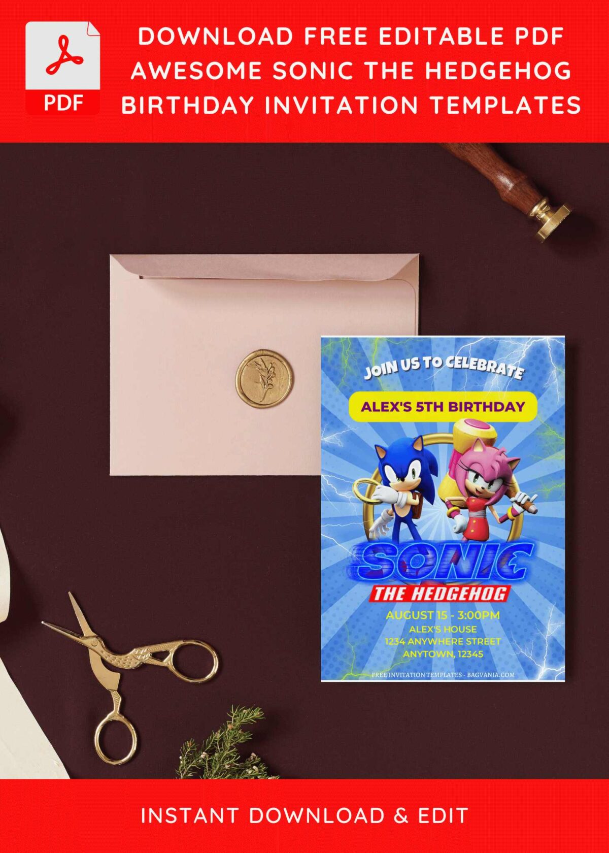 (Free Editable PDF) Thunderous Sonic Adventure Birthday Invitation Templates I