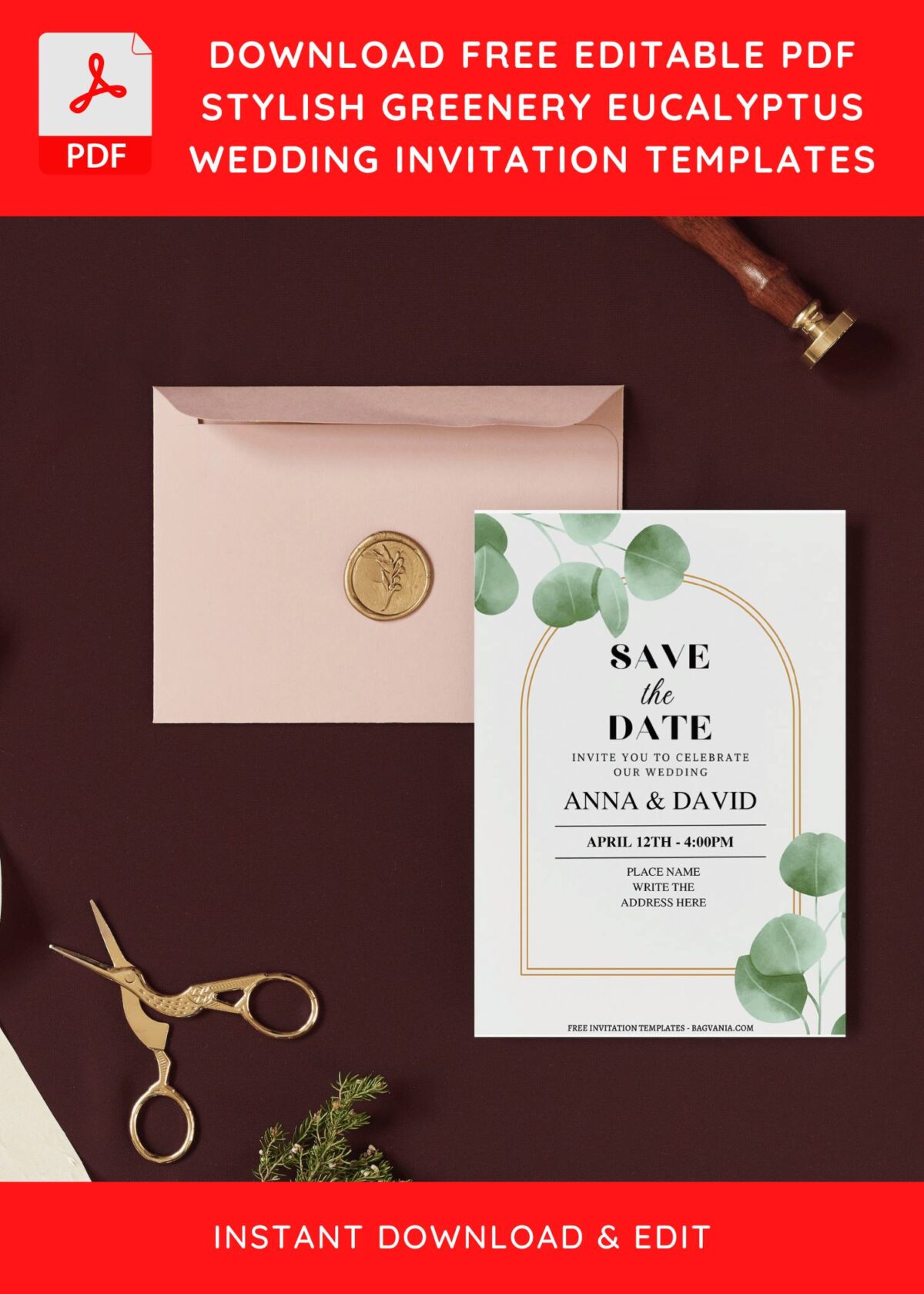 (Free Editable PDF) Elegant Eucalyptus Wedding Invitation Templates I