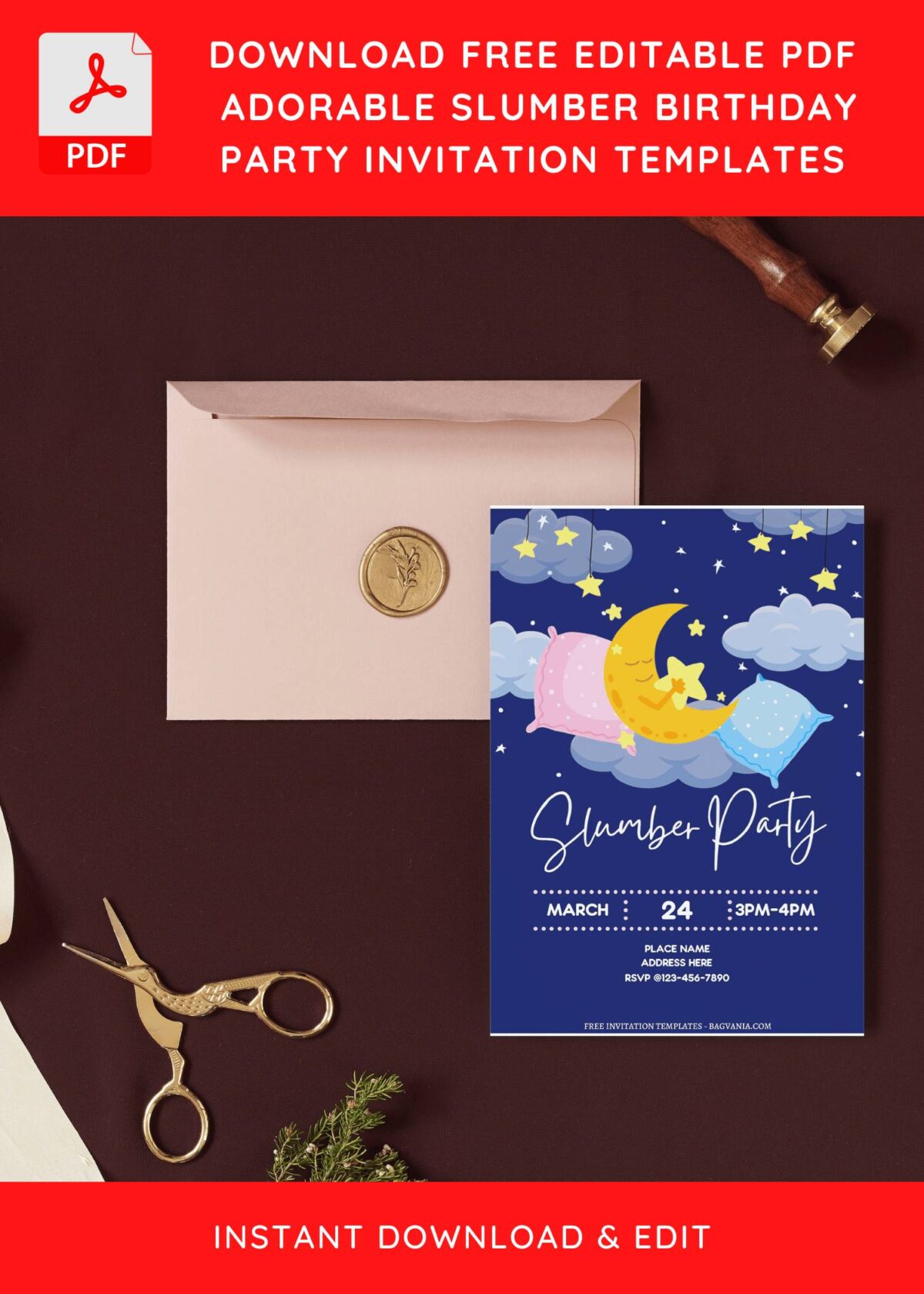 (Free Editable PDF) Starry Night Slumber Birthday Party Invitation Templates I